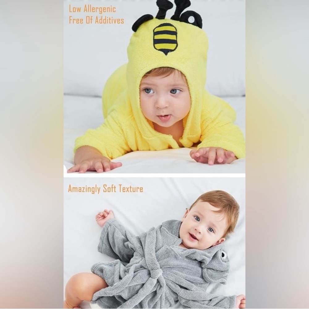 2 Pack Unisex Baby Plush Animal Face Robe for 0-9 Months NWT